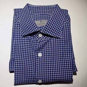 Canali Navy and White Plaid Men's Shirt
